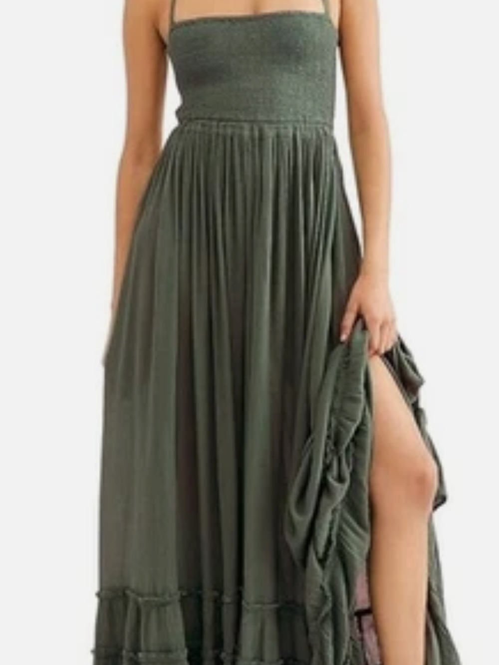 Free People Extratropical Olive Green Strapless Maxi Dress